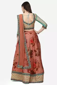 Green embroidered art silk semi stitched lehenga