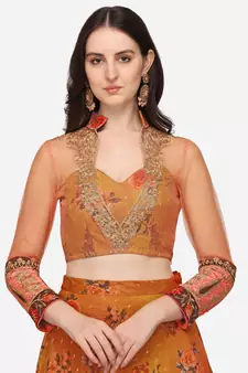 Mustard embroidered art silk semi stitched lehenga