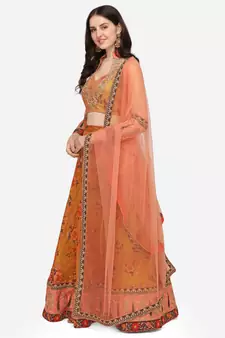 Mustard embroidered art silk semi stitched lehenga