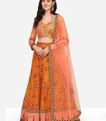 Mustard embroidered art silk semi stitched lehenga