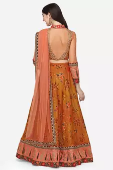 Mustard embroidered art silk semi stitched lehenga