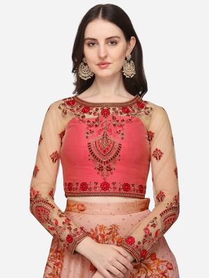 Pink embroidered art silk semi stitched lehenga 2
