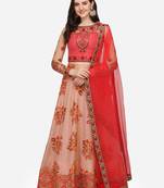 Pink embroidered art silk semi stitched lehenga