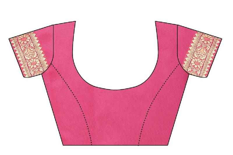 Pink Woven Banarasi Saree With Blouse