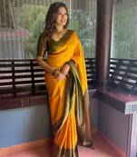 Lemon Yellow color modal Silk With Silver Zari Weaving Sari With Matching Blouse