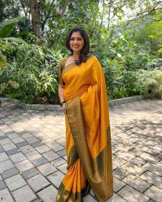 Lemon Yellow color modal Silk With Silver Zari Weaving Sari With Matching Blouse 2