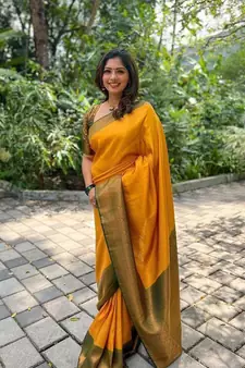Lemon Yellow color modal Silk With Silver Zari Weaving Sari With Matching Blouse