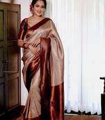 Brawon color modal Silk With Silver Zari Weaving Sari With Matching Blouse