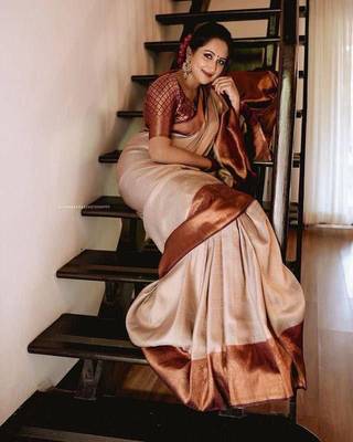 Brawon color modal Silk With Silver Zari Weaving Sari With Matching Blouse 3
