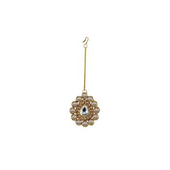 Brass Gold Platted  White Stone Studded  Maang Tikka 1