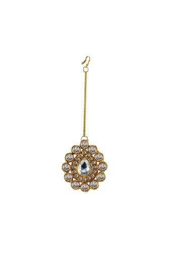 Brass Gold Platted  White Stone Studded  Maang Tikka