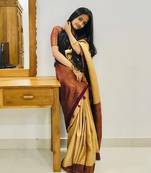 Lemon Yellow & Maroon  Silk With Copper Zari Weaving Sari With Matching Blouse