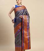 Dark Aqua Blue Woven Banarasi Saree With Blouse