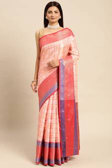 Peach Woven Banarasi Saree With Blouse