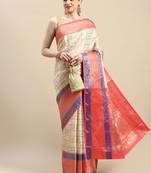 Cream Woven Banarasi Saree With Blouse