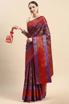 Maroon Woven Banarasi Saree With Blouse