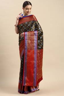 Black Woven Banarasi Saree With Blouse