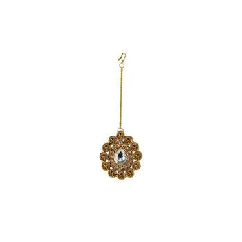 Brass Gold Platted  Golden Stone Studded  Maang Tikka 1