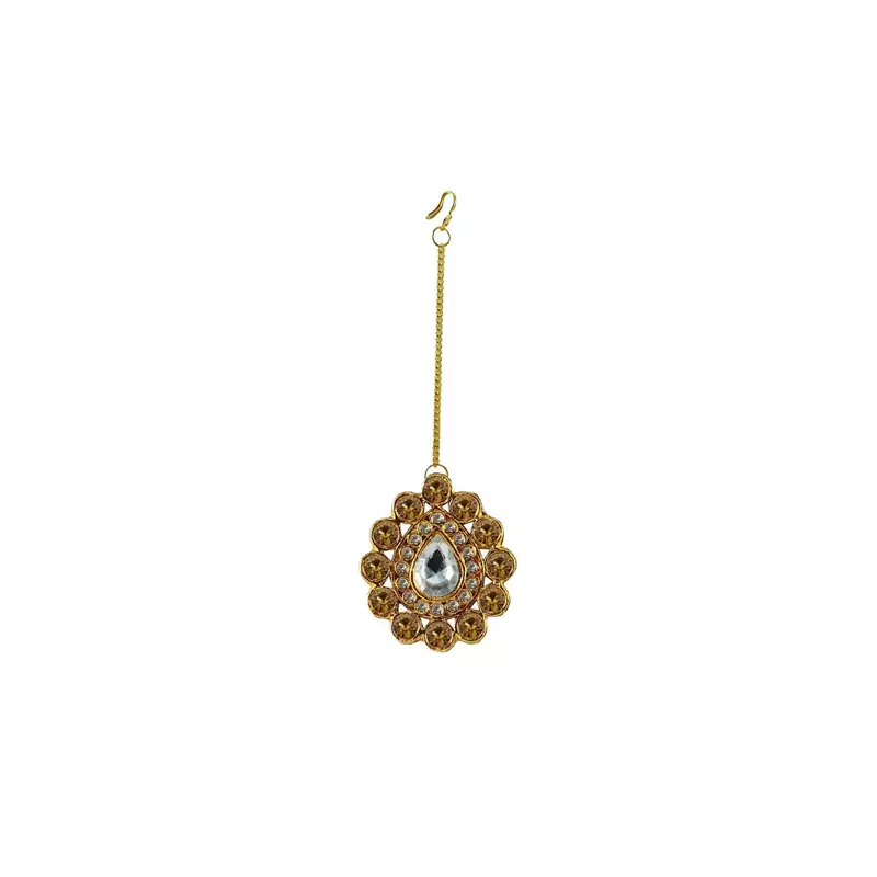 Brass Gold Platted  Golden Stone Studded  Maang Tikka