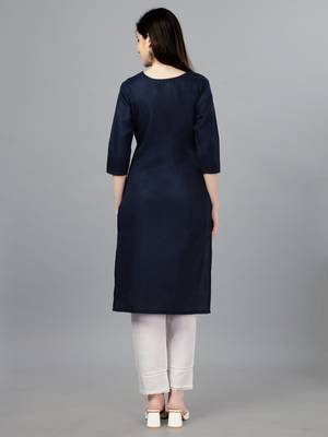Navy-Blue Embroidered Cotton Kurti 2