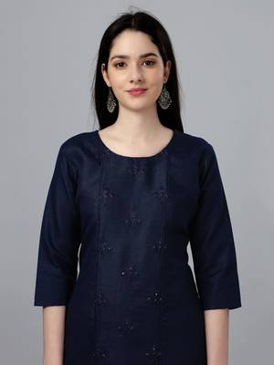 Navy-Blue Embroidered Cotton Kurti 3