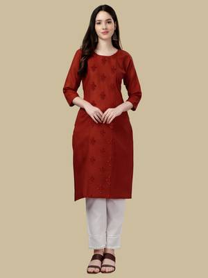 Red Embroidered Cotton Cotton-Kurtis 1