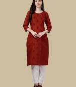 Red Embroidered Cotton Cotton-Kurtis