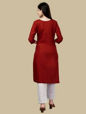 Red Embroidered Cotton Cotton-Kurtis 2