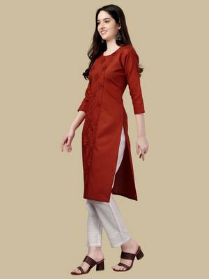 Red Embroidered Cotton Cotton-Kurtis 3