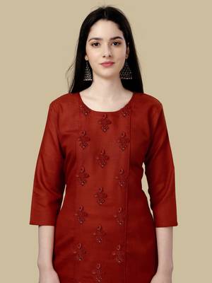 Red Embroidered Cotton Cotton-Kurtis 4
