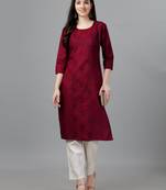 Maroon Embroidered Cotton Cotton-Kurtis