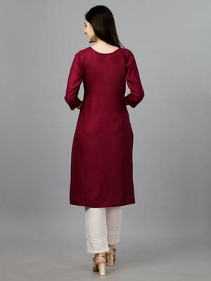Maroon Embroidered Cotton Cotton-Kurtis 2