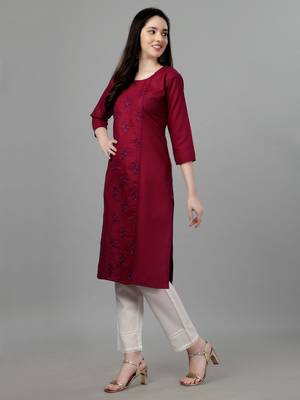 Maroon Embroidered Cotton Cotton-Kurtis 4