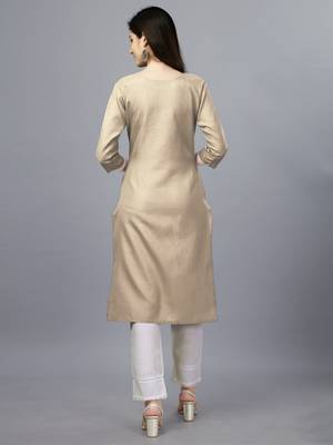 Beige Embroidered Cotton Kurtis 2