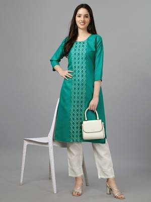 Green Embroidered Cotton Kurti 1