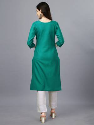 Green Embroidered Cotton Kurti 2