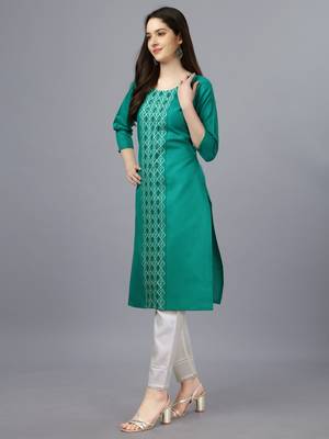 Green Embroidered Cotton Kurti 3