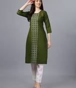 Olive Embroidered Cotton Cotton-Kurtis