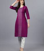 Purple Embroidered Cotton Kurti