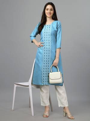 Blue Embroidered Cotton Kurti 1