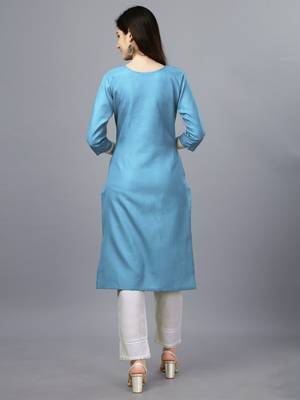 Blue Embroidered Cotton Kurti 2