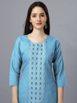 Blue Embroidered Cotton Kurti 3