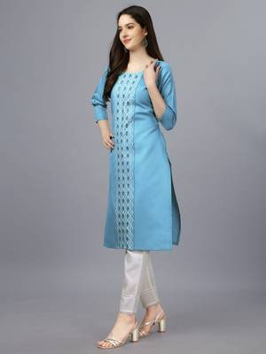 Blue Embroidered Cotton Kurti 4