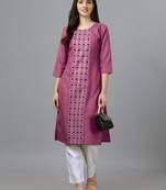 Wine Embroidered Cotton Kurtis - Only Kurti