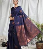Navy Blue  Woven Kanjivaram Wedding Saree