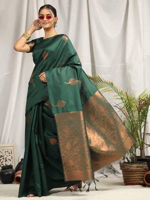 Cherry Green  Woven Kanjivaram Wedding Saree 1