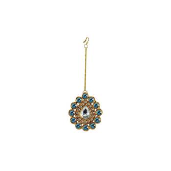 Brass Gold Platted  Blue Stone Studded  Maang Tikka 1