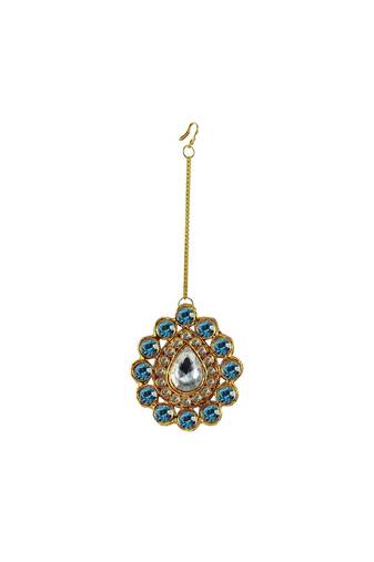 Brass Gold Platted  Blue Stone Studded  Maang Tikka