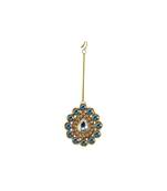 Brass Gold Platted  Blue Stone Studded  Maang Tikka