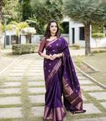 Purple Handloom Silk Saree With Zari Weaving